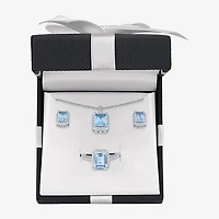 Womens Simulated Blue Aquamarine Sterling Silver 3-pc. Jewelry Set