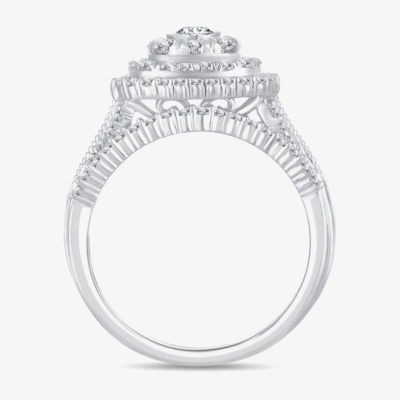 Womens 1 CT.T.W. Natural Diamond 10K or 14K White Gold Cushion Side Stone Halo Bridal Set