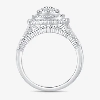 Womens 1 CT.T.W. Natural Diamond 10K or 14K White Gold Cushion Side Stone Halo Bridal Set