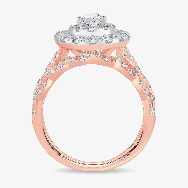 Signature By Modern Bride Womens 2 CT.T.W. Natural Diamond 10K or 14K Gold Pear Side Stone Halo Bridal Set