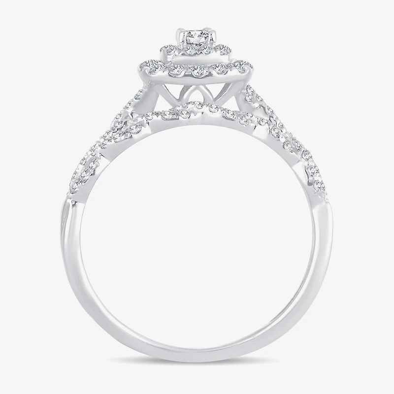 Womens 1/2 CT.T.W. Natural Diamond 10K or 14K White Gold Cushion Halo Bridal Set