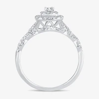 Womens 1/2 CT.T.W. Natural Diamond 10K or 14K White Gold Cushion Halo Bridal Set