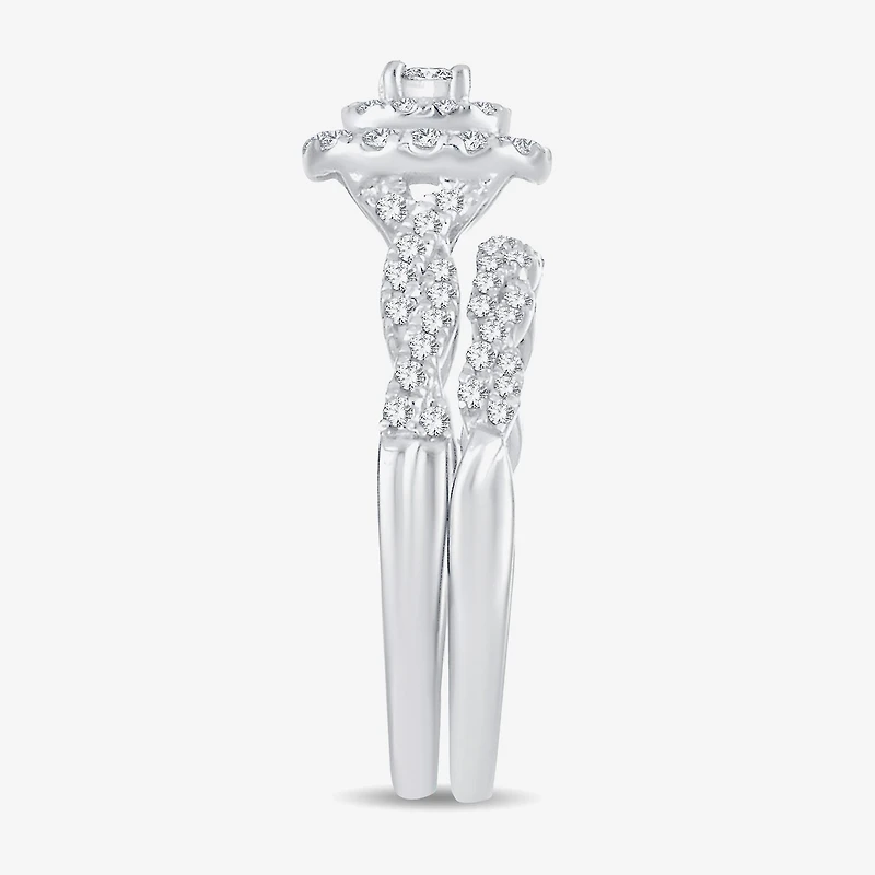 Womens 1/2 CT.T.W. Natural Diamond 10K or 14K White Gold Cushion Halo Bridal Set