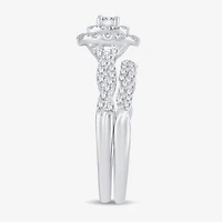 Womens 1/2 CT.T.W. Natural Diamond 10K or 14K White Gold Cushion Halo Bridal Set