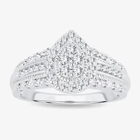 Womens 1/2 CT.T.W. Natural Diamond 10K or 14K White Gold Pear Side Stone Halo Engagement Ring