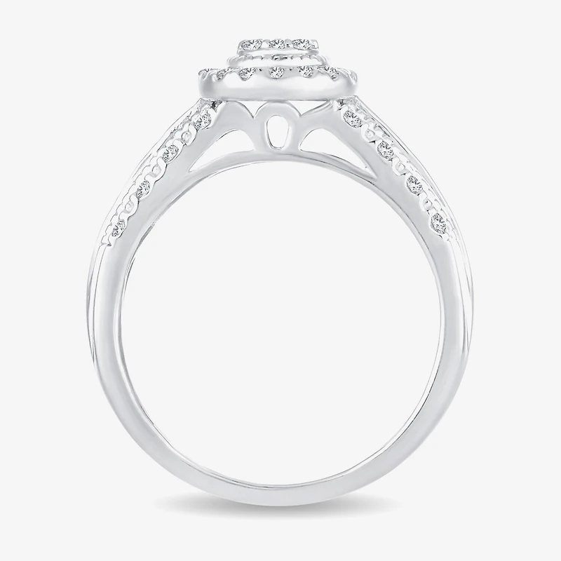 Womens 1/2 CT.T.W. Natural Diamond 10K or 14K White Gold Pear Side Stone Halo Engagement Ring