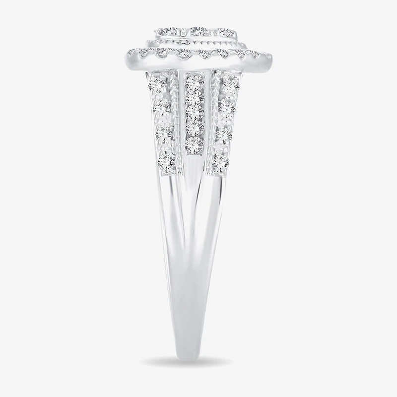 Womens 1/2 CT.T.W. Natural Diamond 10K or 14K White Gold Pear Side Stone Halo Engagement Ring