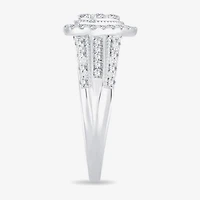 Womens 1/2 CT.T.W. Natural Diamond 10K or 14K White Gold Pear Side Stone Halo Engagement Ring