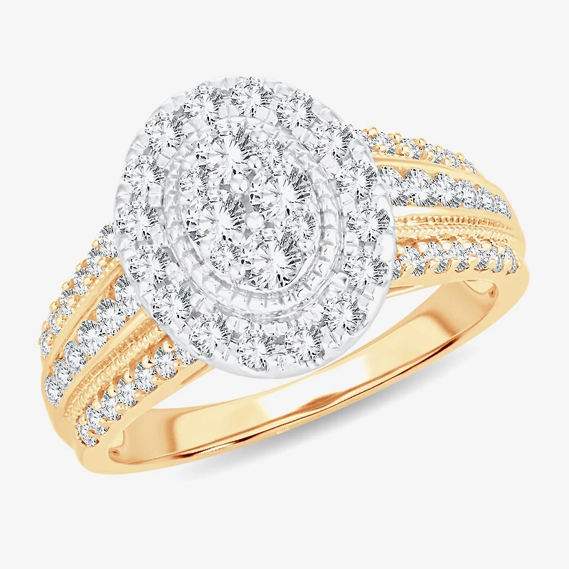 Womens 1 CT.T.W. Natural Diamond 10K or 14K Gold Oval Halo Engagement Ring