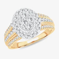 Womens 1 CT.T.W. Natural Diamond 10K or 14K Gold Oval Halo Engagement Ring