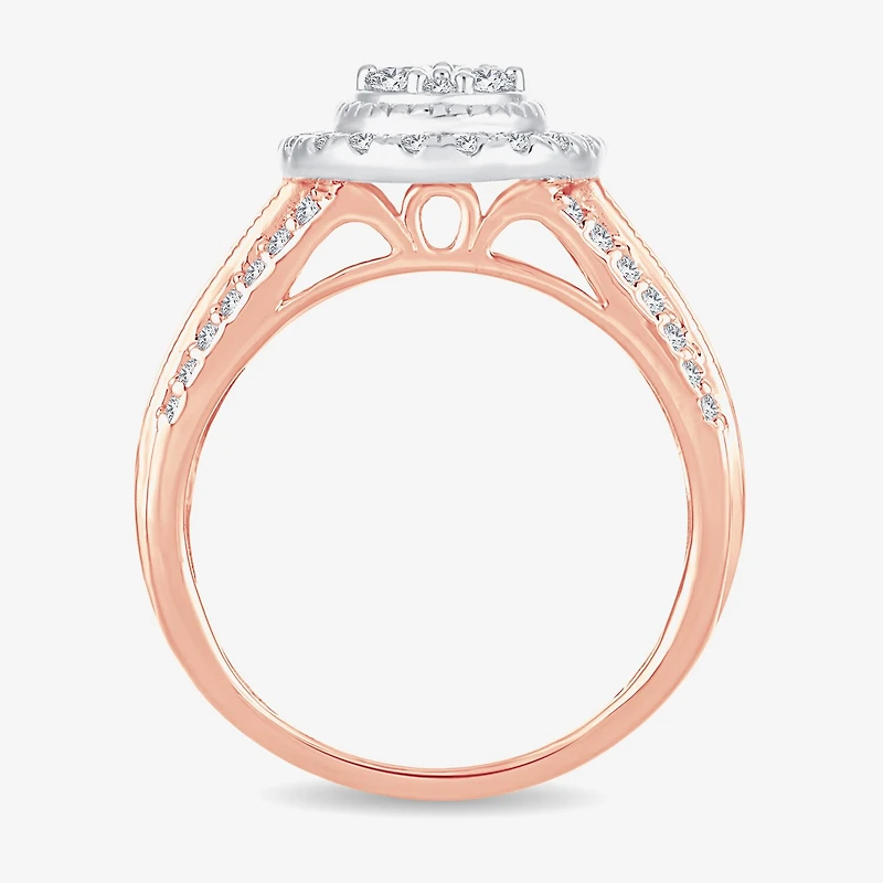 Womens 1 CT.T.W. Natural Diamond 10K or 14K Rose Gold Pear Side Stone Halo Engagement Ring