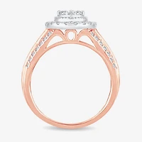 Womens 1 CT.T.W. Natural Diamond 10K or 14K Rose Gold Pear Side Stone Halo Engagement Ring