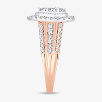 Womens 1 CT.T.W. Natural Diamond 10K or 14K Rose Gold Pear Side Stone Halo Engagement Ring