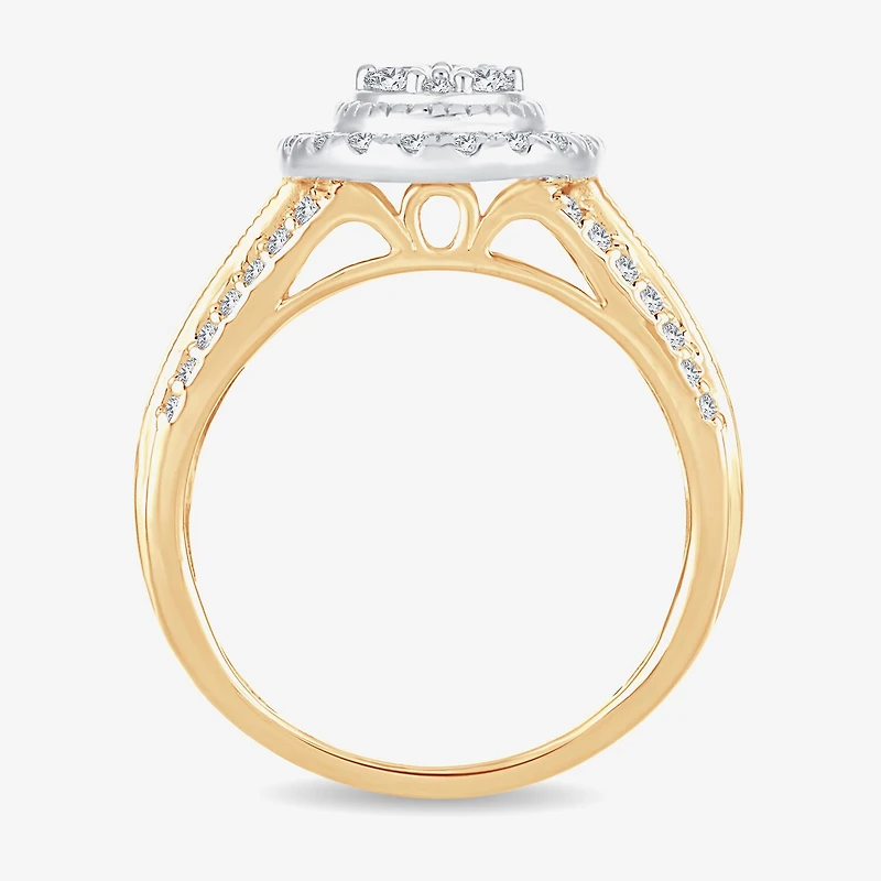 Womens 1 CT.T.W. Natural Diamond 10K or 14K Gold Pear Side Stone Halo Engagement Ring