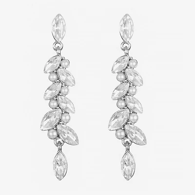 Monet Jewelry Timeless Silver Tone Linear Womens Simulated Pearl Hypoallergenic Drop Earrings