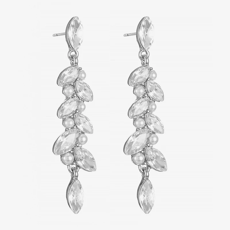Monet Jewelry Timeless Silver Tone Linear Womens Simulated Pearl Hypoallergenic Drop Earrings