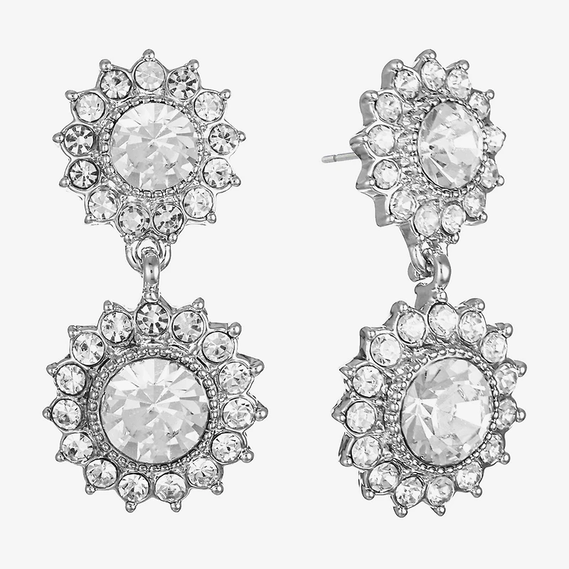 Monet Jewelry Timeless Silver Tone Double Womens Glass Round Hypoallergenic Drop Earrings