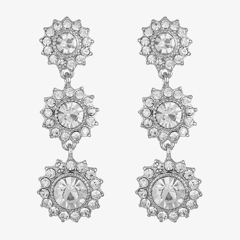 Monet Jewelry Timeless Silver Tone Linear Womens Glass Round Hypoallergenic Drop Earrings