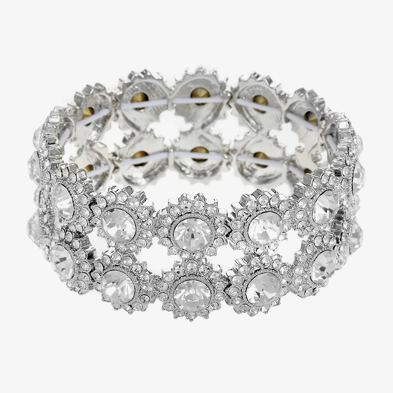 Monet Jewelry Timeless Silver Tone Thick Womens Glass Round Stretch Bracelet