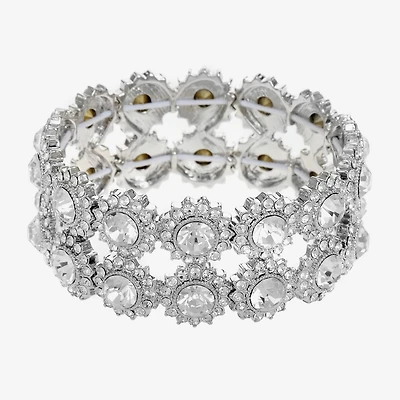 Monet Jewelry Timeless Silver Tone Thick Womens Glass Round Stretch Bracelet