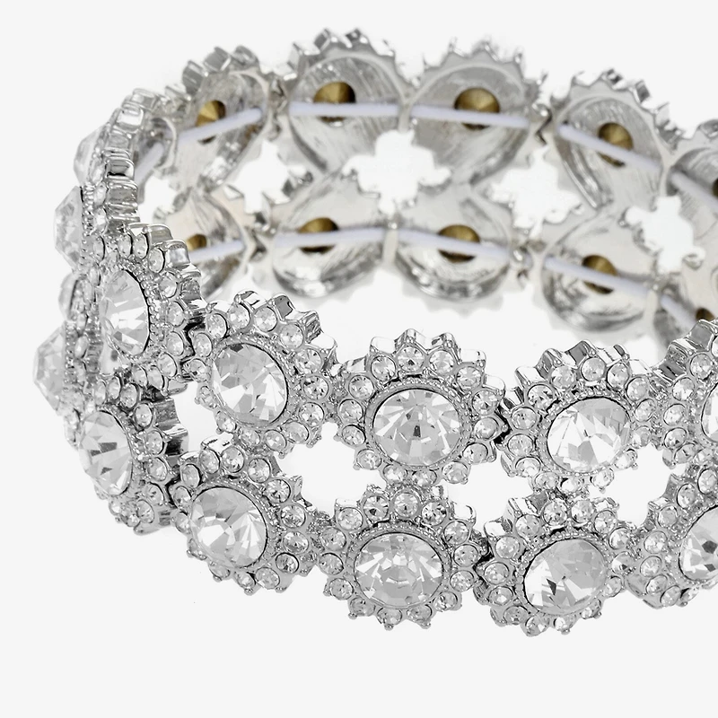 Monet Jewelry Timeless Silver Tone Thick Womens Glass Round Stretch Bracelet