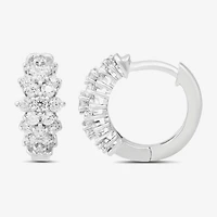 Womens 1/2 CT. T.W. Lab Grown White Diamond Sterling Silver 11.1mm Hoop Earrings