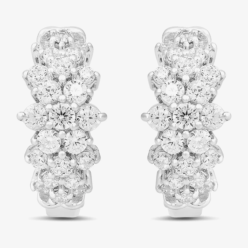 Womens 1/2 CT. T.W. Lab Grown White Diamond Sterling Silver 11.1mm Hoop Earrings