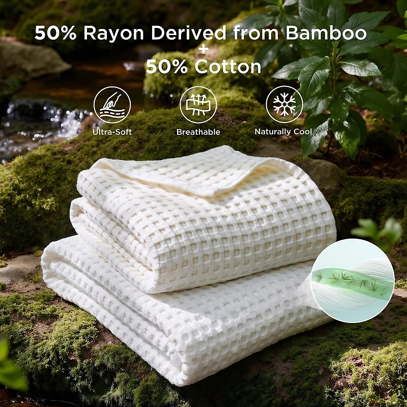 Bedsure® Woven Bamboo Waffle Midweight Blanket