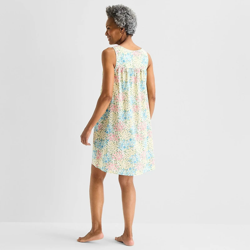 Adonna Womens Poplin Sleeveless Scoop Neck Nightgown