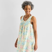 Adonna Womens Poplin Sleeveless Scoop Neck Nightgown