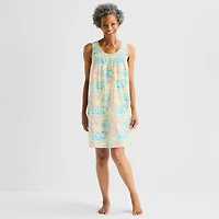 Adonna Womens Poplin Sleeveless Scoop Neck Nightgown