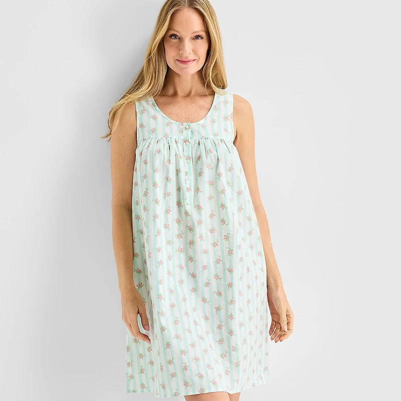 Adonna Womens Poplin Sleeveless Scoop Neck Nightgown