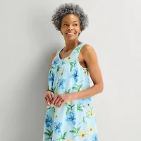 Adonna Womens Poplin Sleeveless Scoop Neck Nightgown
