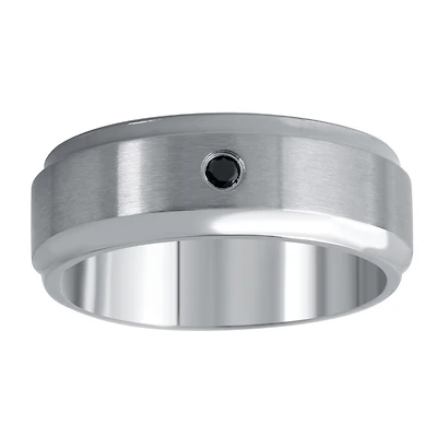 Mens 9M Diamond Accent Natural Black Stainless Steel Wedding Band