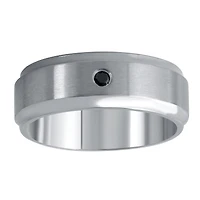 Mens 9M Diamond Accent Natural Black Stainless Steel Wedding Band