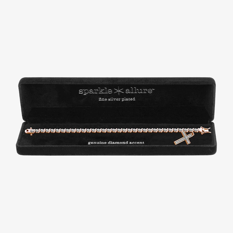 Sparkle Allure Womens Natural Diamond Accent Cross 7.25 Inch Tennis Bracelet