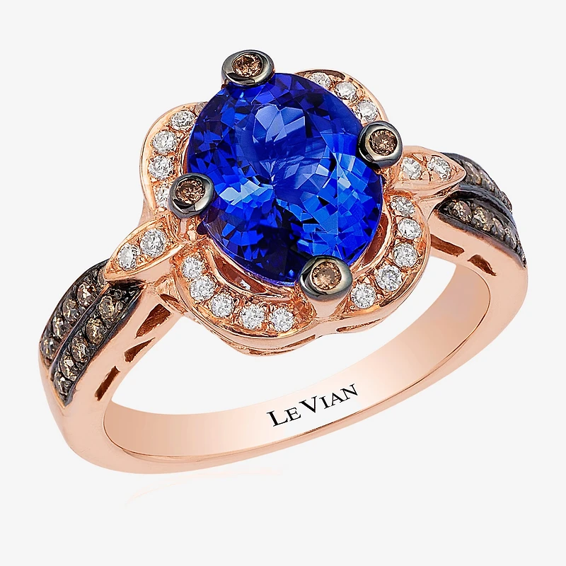 Le Vian® Grand Sample Sale™ Ring featuring 2 CT. Blueberry Tanzanite® 1/5 CT. Chocolate Diamonds® 1/8 CT. Vanilla Diamonds® set in 14K Strawberry Gold®