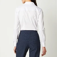 Liz Claiborne Womens Long Sleeve Regular Fit Wrinkle Free Poplin Button-Down Shirt