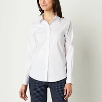 Liz Claiborne Womens Long Sleeve Regular Fit Wrinkle Free Poplin Button-Down Shirt