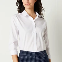 Liz Claiborne Womens Long Sleeve Regular Fit Wrinkle Free Poplin Button-Down Shirt