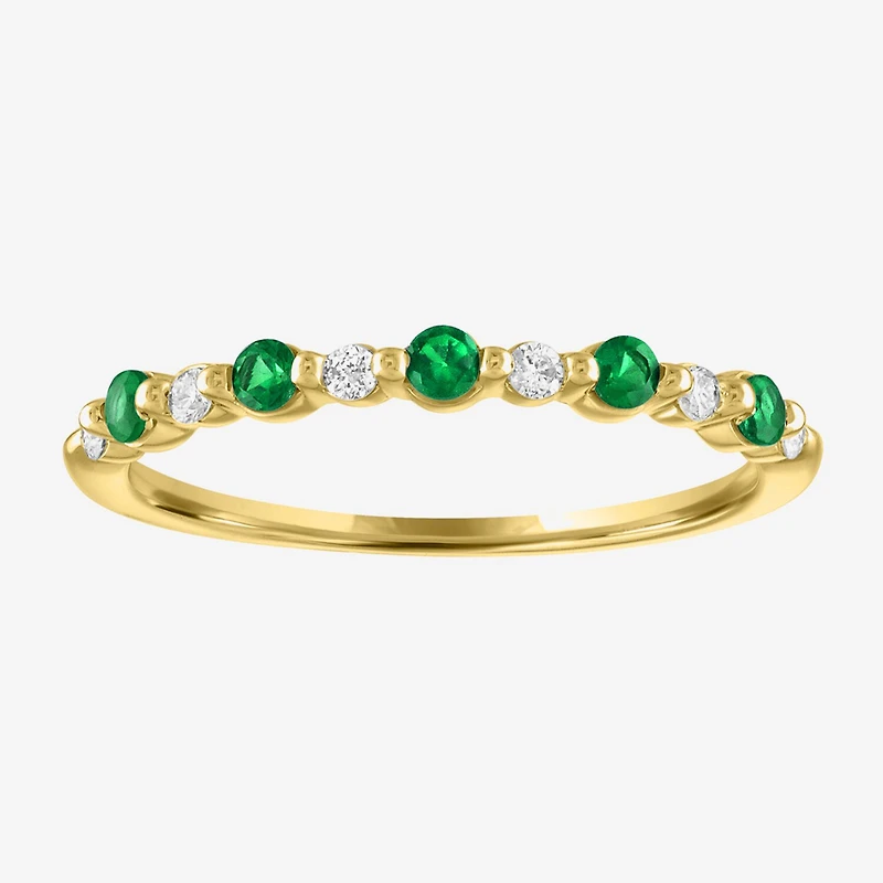 Modern Bride Lab-Created Gemstone and 1/10 CT.T.W. Lab-Grown Diamond 2MM Wedding Band in 10K Gold
