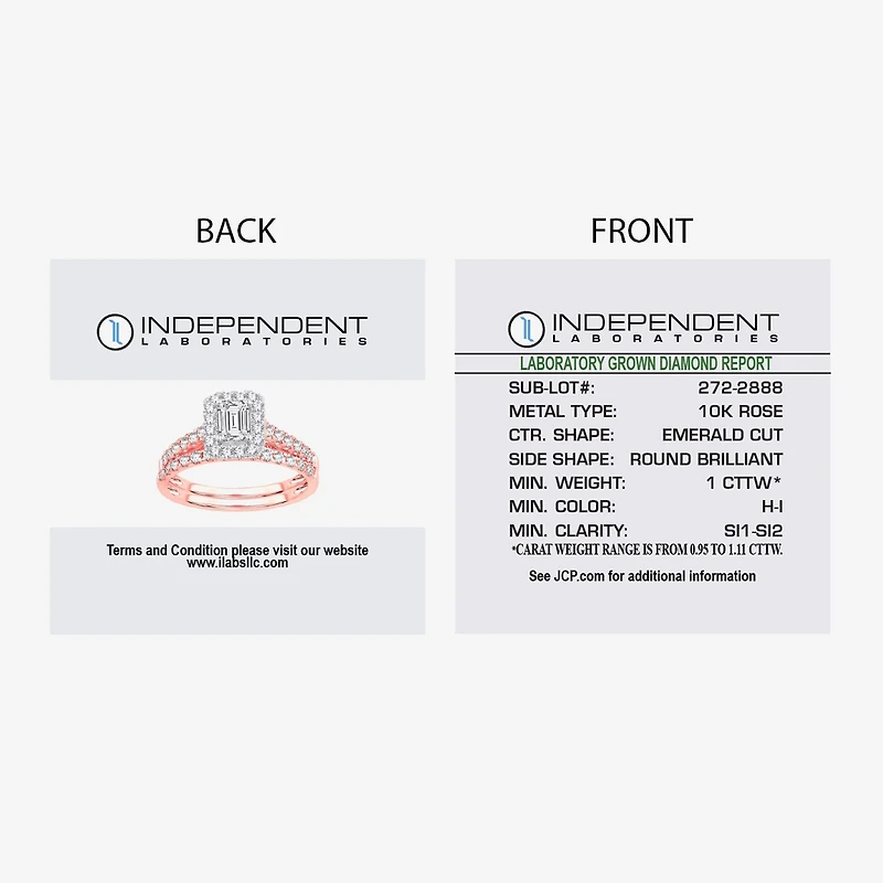 Signature By Modern Bride Womens 1 CT. T.W. (H-I / SI1-SI2) Lab-Grown Diamond Cushion Halo Bridal Set 10K or 14K Gold