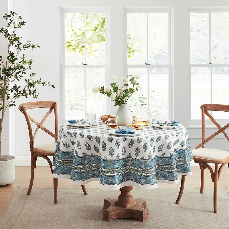 Elrene Home Fashions Tropez Block Print Stain & Water Resistant Indoor/Outdoor Tablecloth