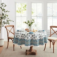 Elrene Home Fashions Tropez Block Print Stain & Water Resistant Indoor/Outdoor Tablecloth