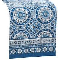 Threadmade Vietri Medallion Block Print Stain N Water Resistant Indoor/Outdoor Table Runner