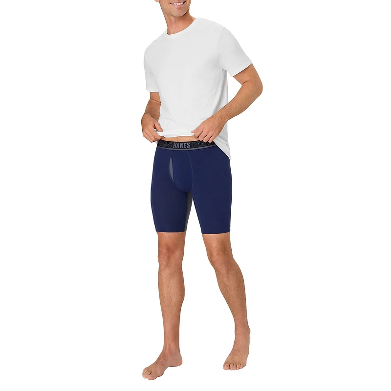 Hanes® Ultimate Men's Underwear 3-Pack Moves X-TEMP® Cotton Stretch Long Leg Boxer Briefs with Total Support Pouch™ Um6lb3