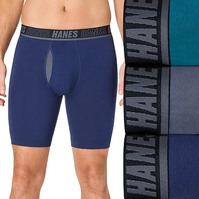 Hanes® Ultimate Men's Underwear 3-Pack Moves X-TEMP® Cotton Stretch Long Leg Boxer Briefs with Total Support Pouch™ Um6lb3