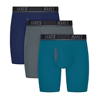 Hanes® Ultimate Men's Underwear 3-Pack Moves X-TEMP® Cotton Stretch Long Leg Boxer Briefs with Total Support Pouch™ Um6lb3
