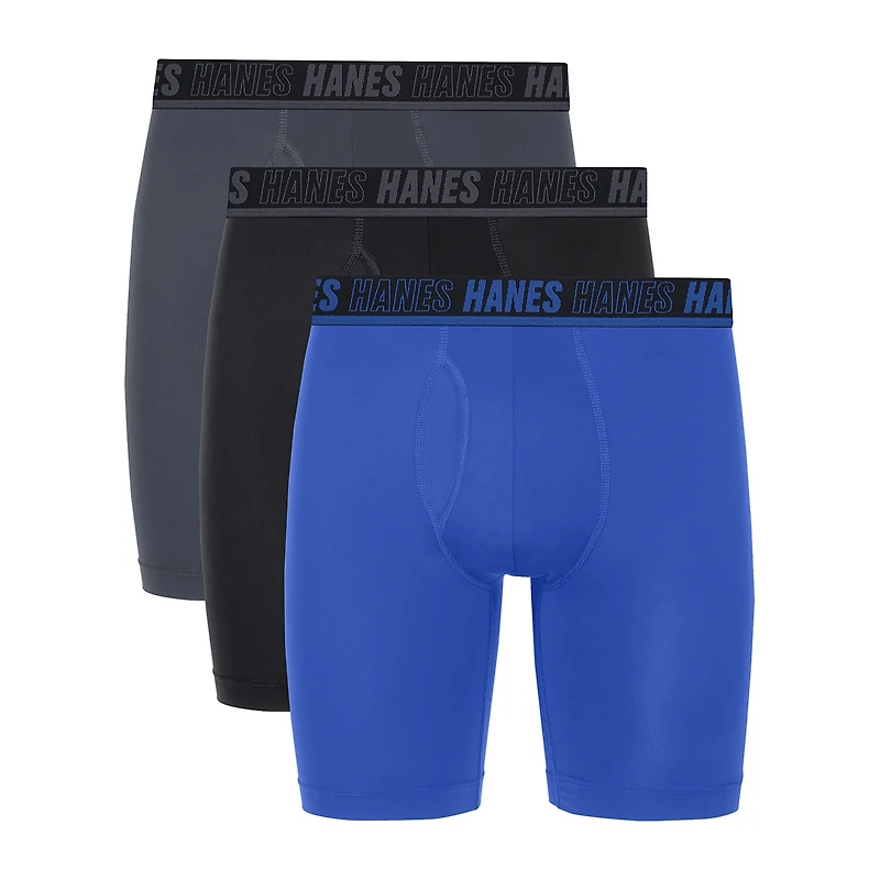 Hanes® Ultimate Men's Underwear 3-Pack Moves X-TEMP® Performance Long Leg Boxer Brief with Total Support Pouch™ Umslf3