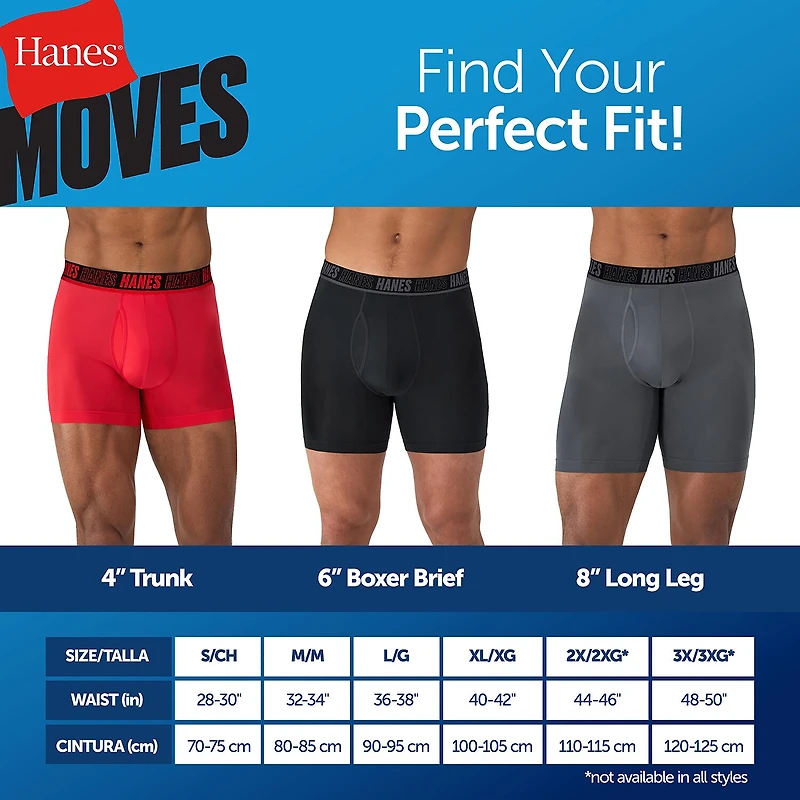 Hanes® Ultimate Men's Underwear 3-Pack Moves X-TEMP® Performance Long Leg Boxer Brief with Total Support Pouch™ Umslf3